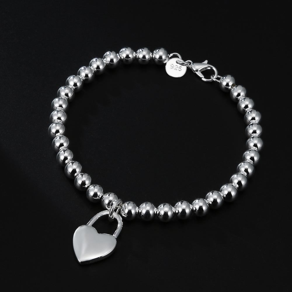 Jewelry | Silver-Tone Beaded Bracelet With Heart Charm  –  Womens Accessories Jewelry